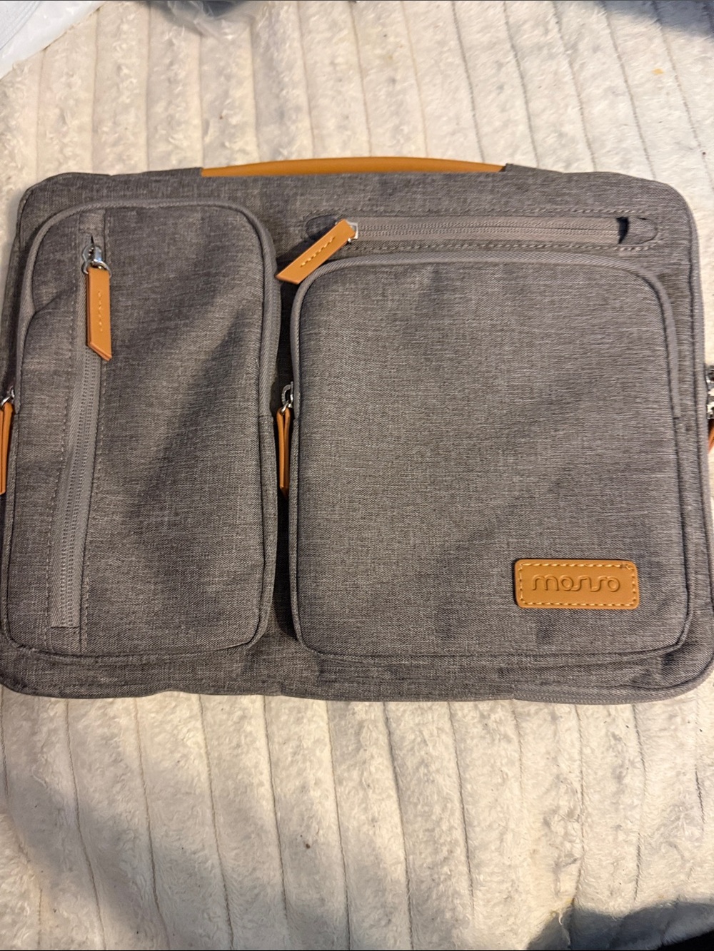 MOSISO Gray Laptop Messenger Bag with Tan Accents
